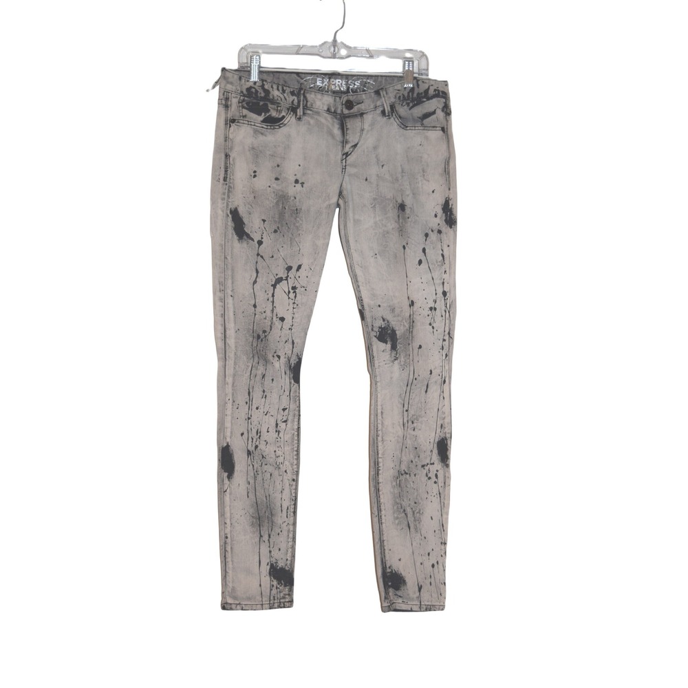Express Zelda Ultra Skinny Jeans Grey Black Paint‎ Splatter Acid Wash Distressed